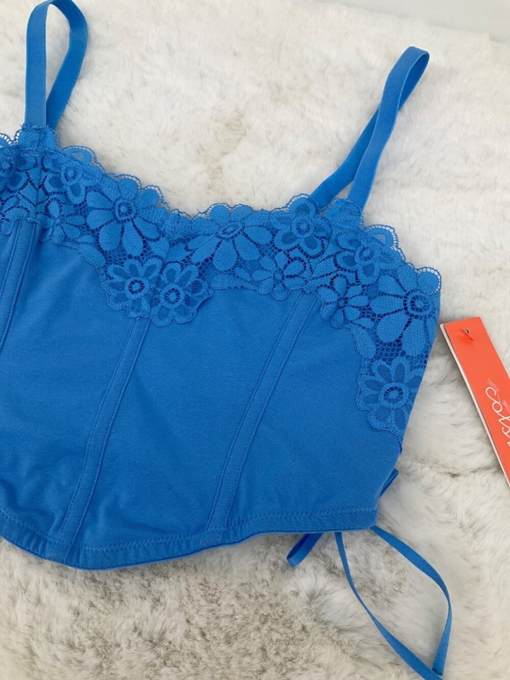 Colsie size Medium side Lace-Up Knit Corset Bralette Tank Bra Blue - Picture 3 of 4